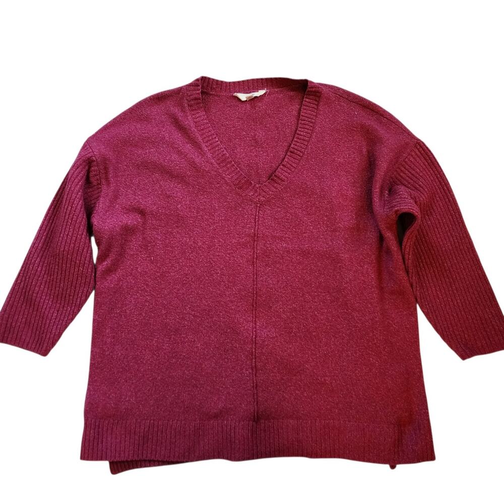 Terra & Sky Womens Boxy V-Neck Sweater Size 2X 20W-22W Fuschia Long Sleeve
